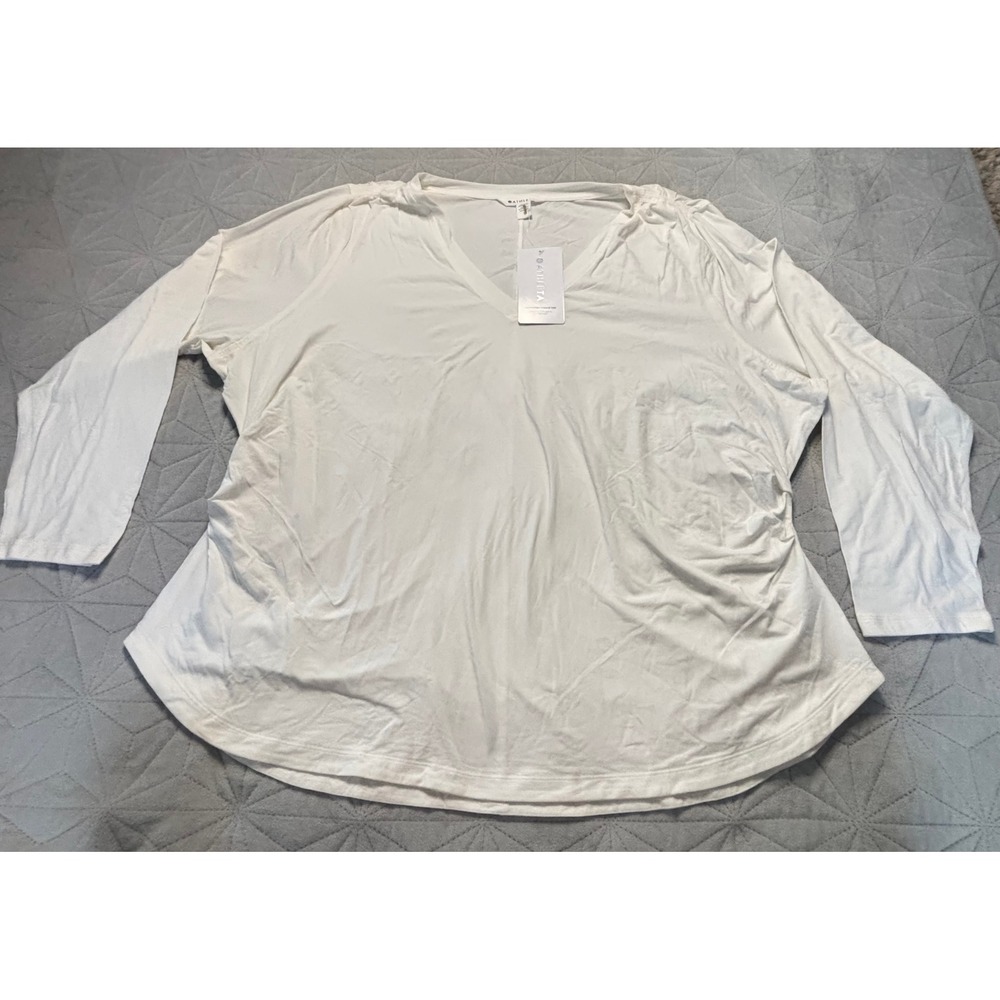 Athleta Outbound V-Neck Top Womens 3X White New Long Sleeve Relaxed Fit 882374